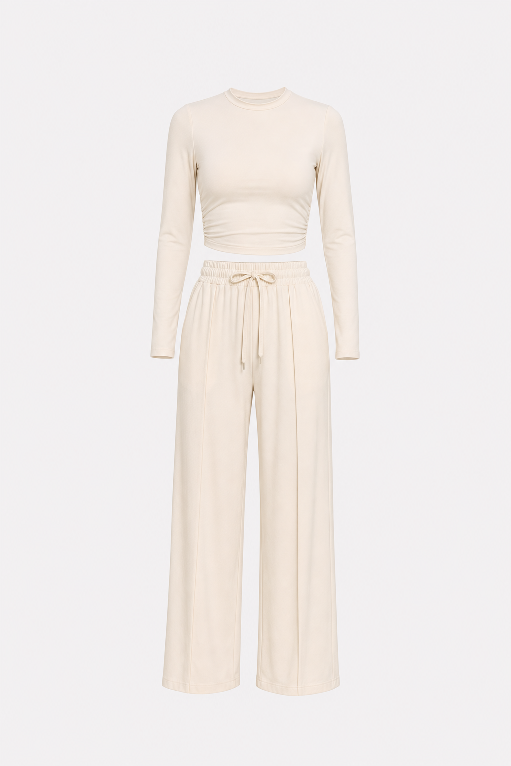 Ruched jersey top and wide-leg trouser set