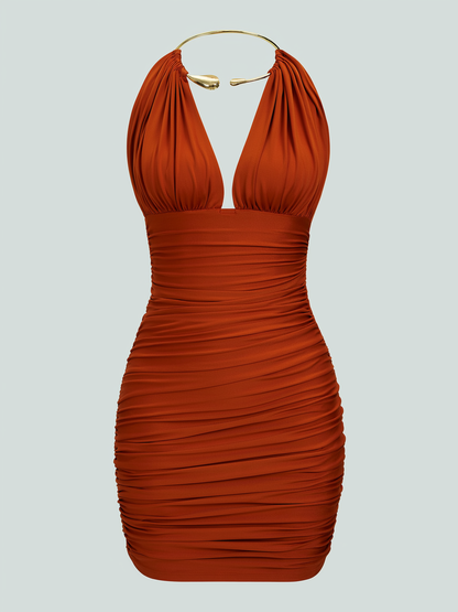 Metallic Jersey Halter Mini Dress