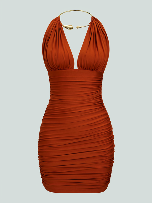 Metallic Jersey Halter Mini Dress