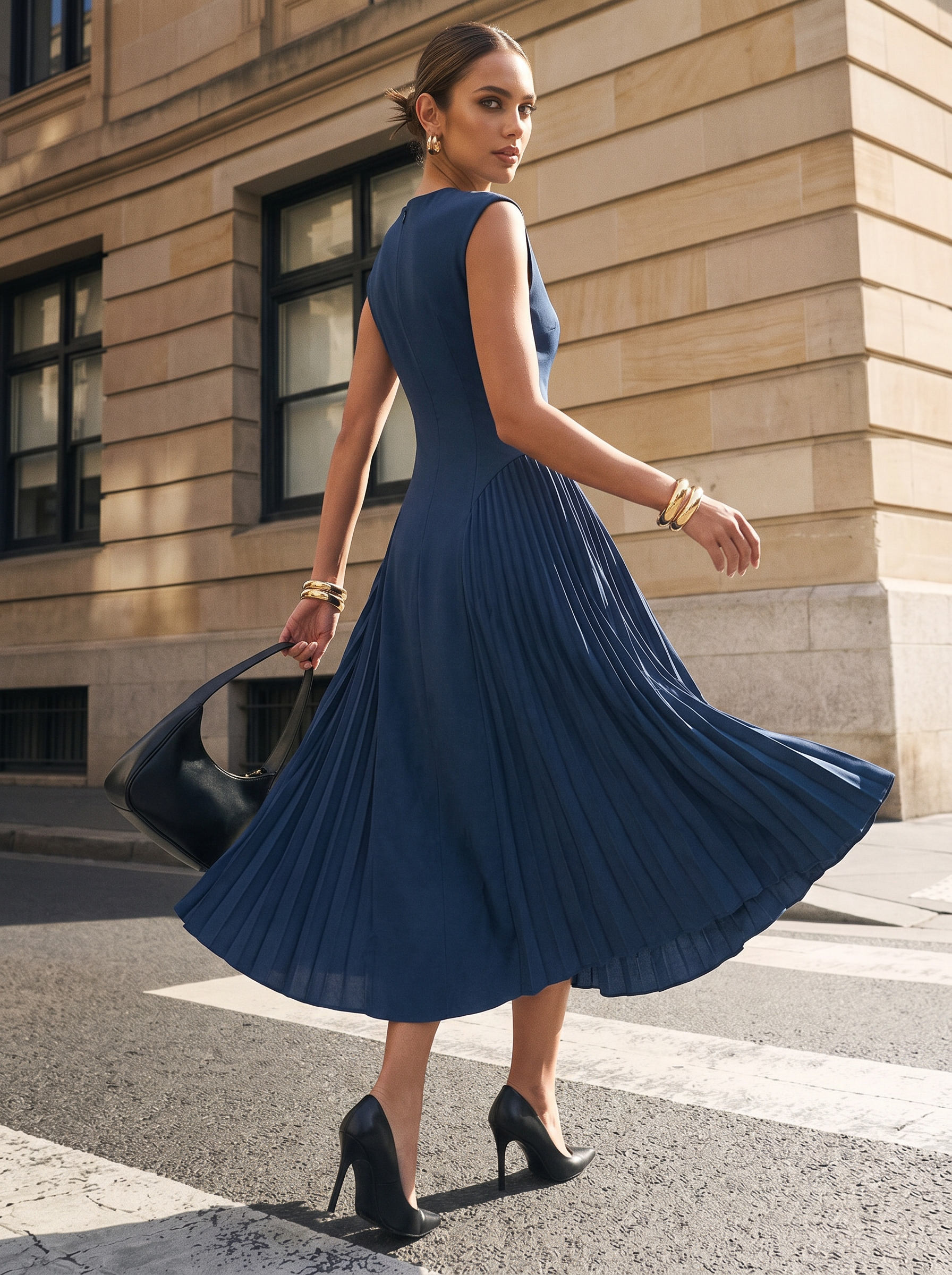 Pleated Round Neck Sleeveless Maxi Dress - view 3