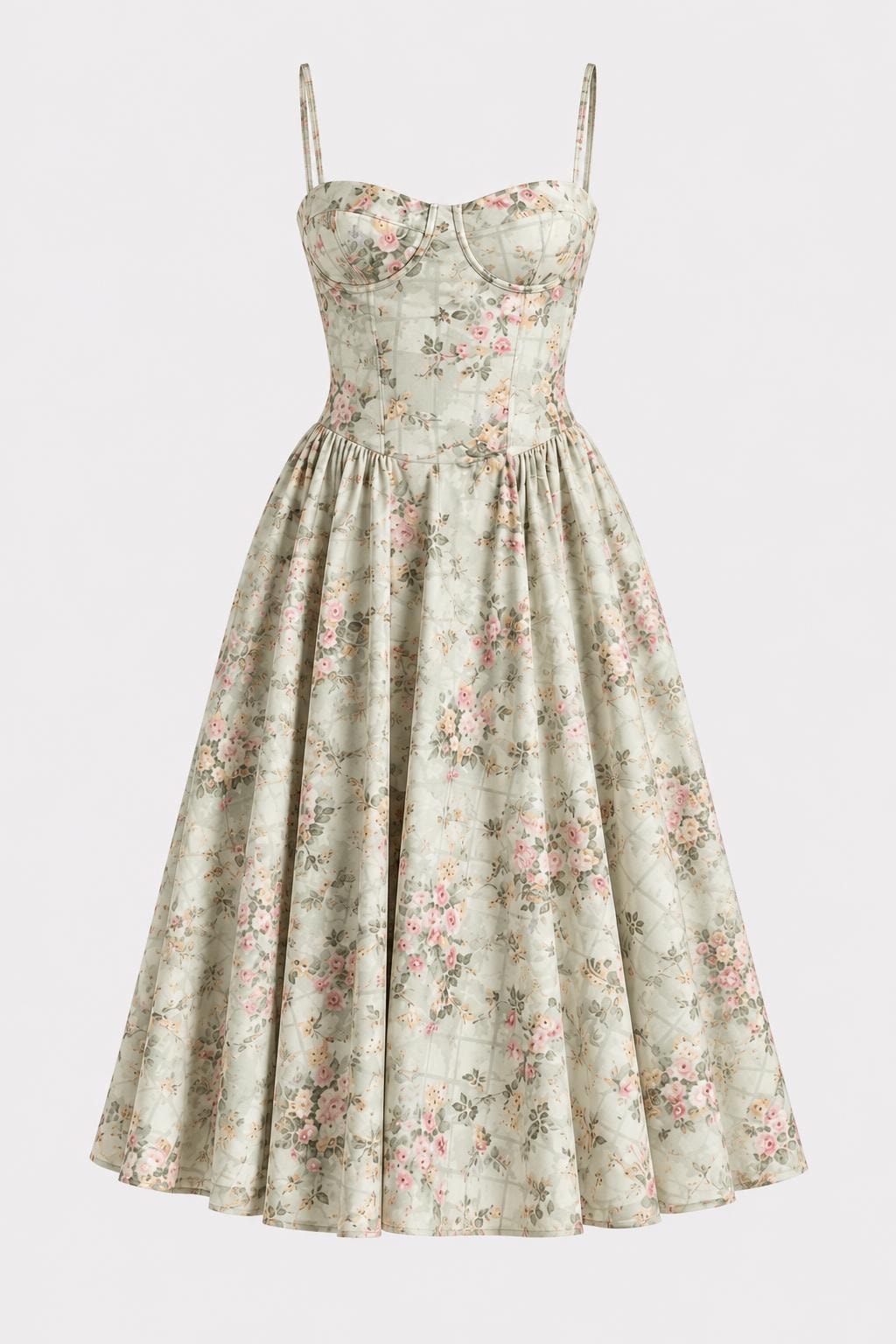 Woven Corset Midi Dress With Sweetheart Neckline - 1