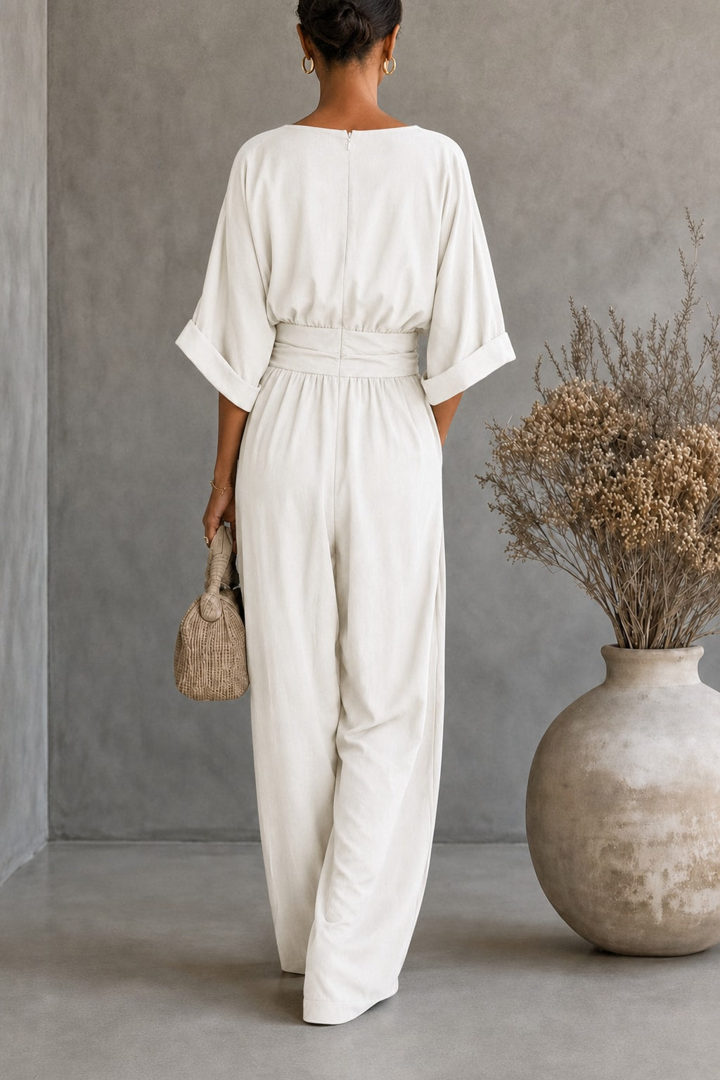 Women's Wide-Leg V-Neck Jumpsuit - 5