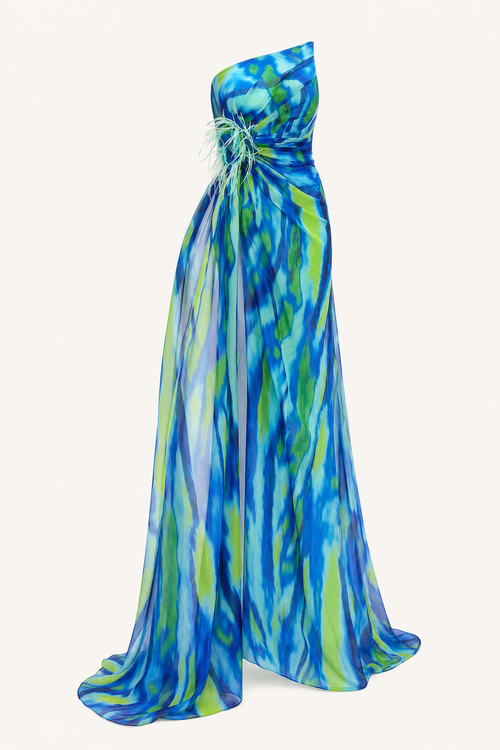 Off-Shoulder Pleated Chiffon Maxi Dress
