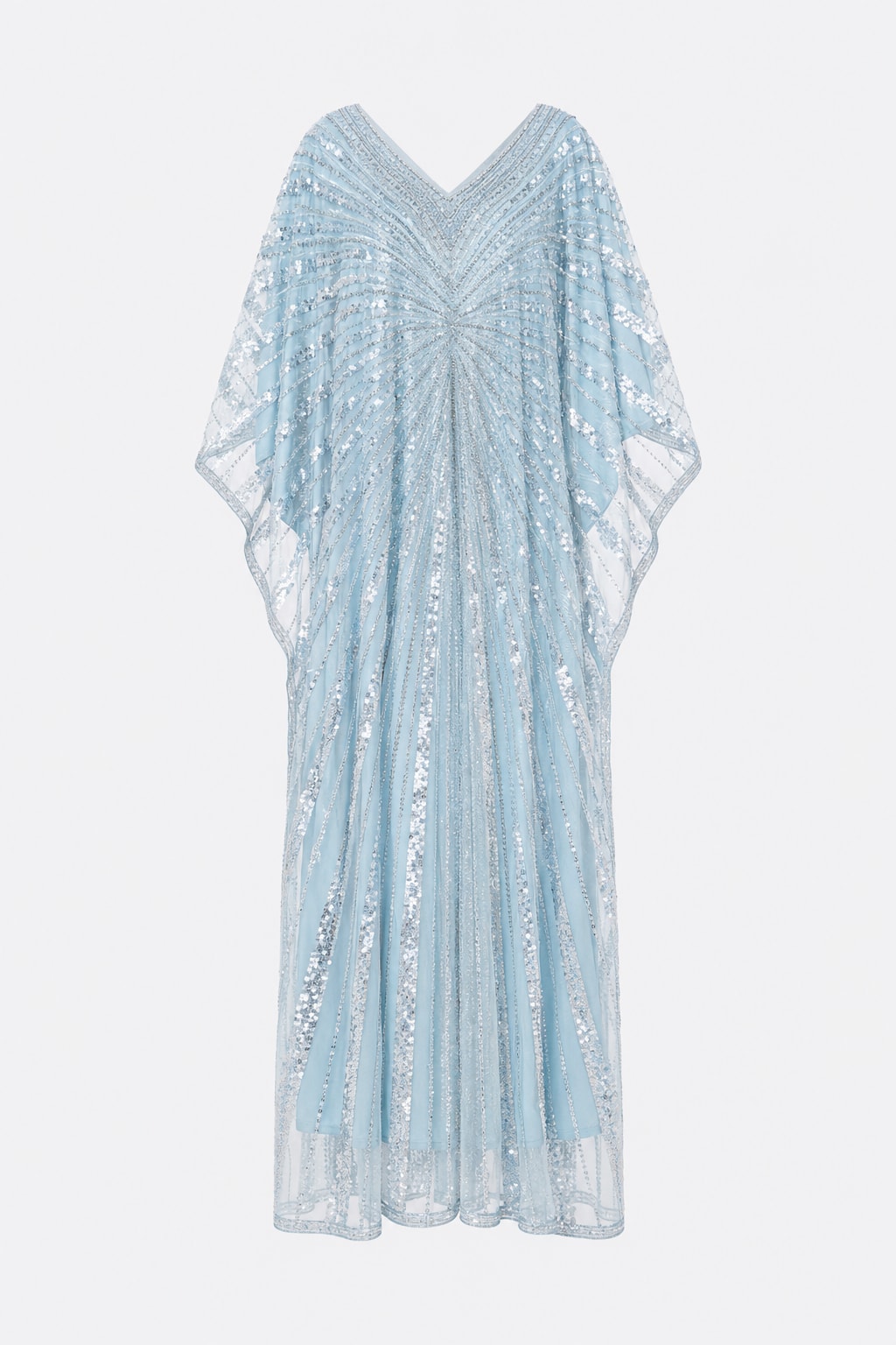 Sky Blue Beaded V-Neck Maxi Dress - 1