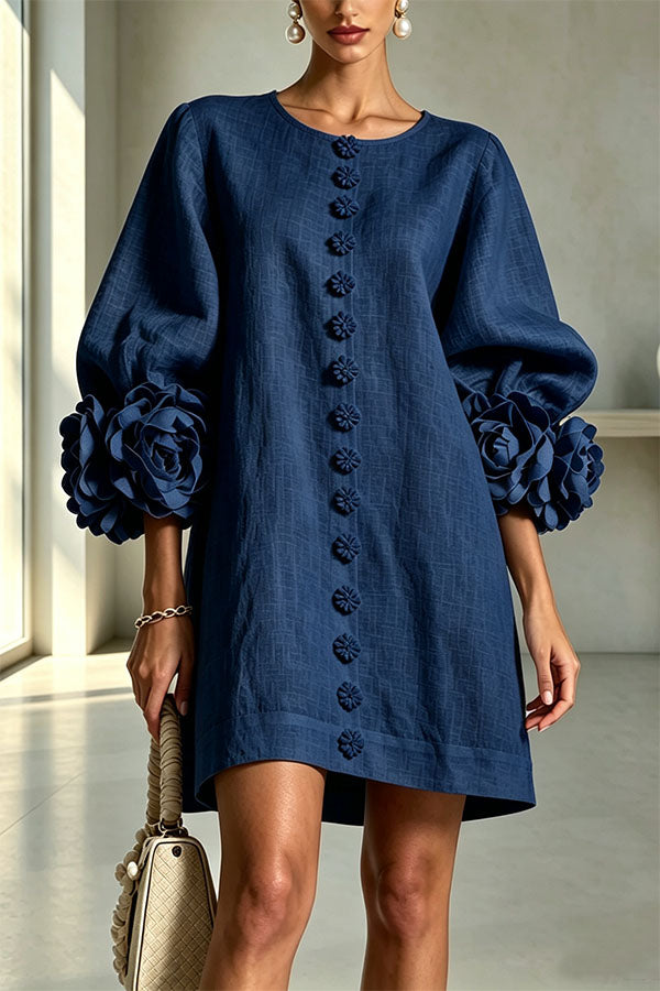 Linen Blend Button-Down Mini Dress - view 7