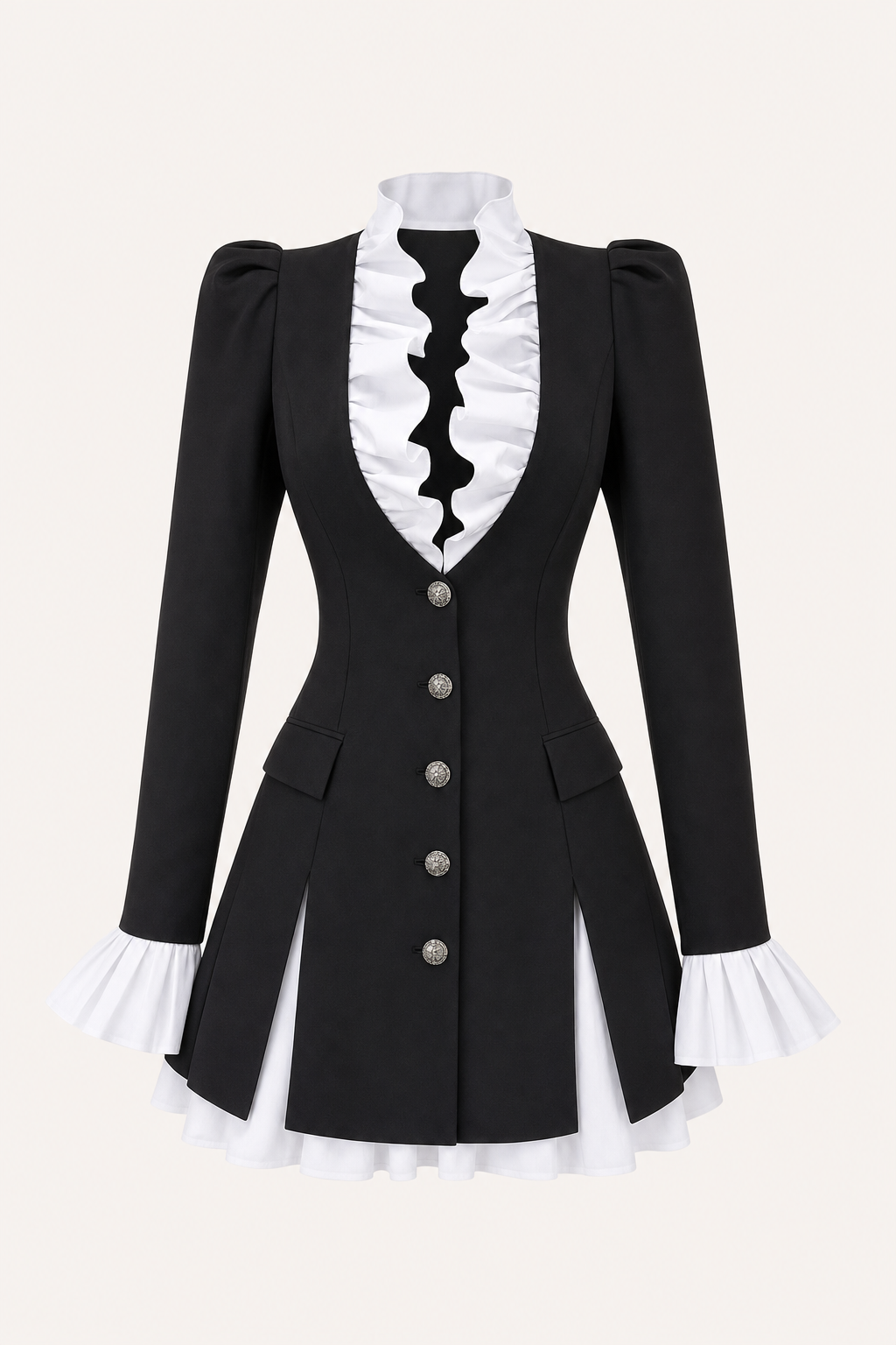 White mini dress with ruffled blazer front