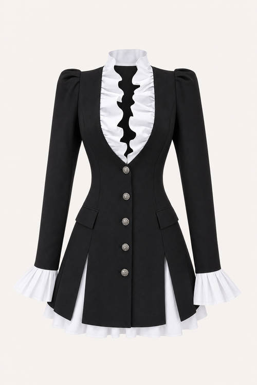 White mini dress with ruffled blazer front