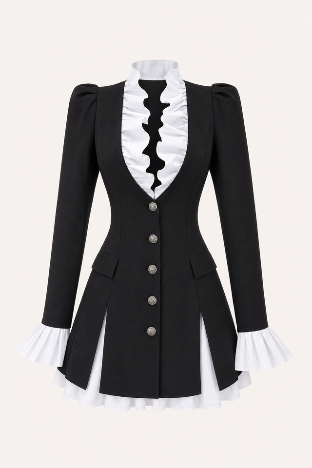 White mini dress with ruffled blazer front