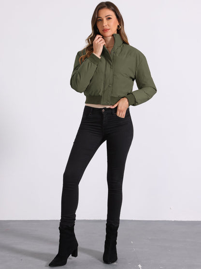 Padded Cropped Bomber Jacket With Stand Collar - view 18