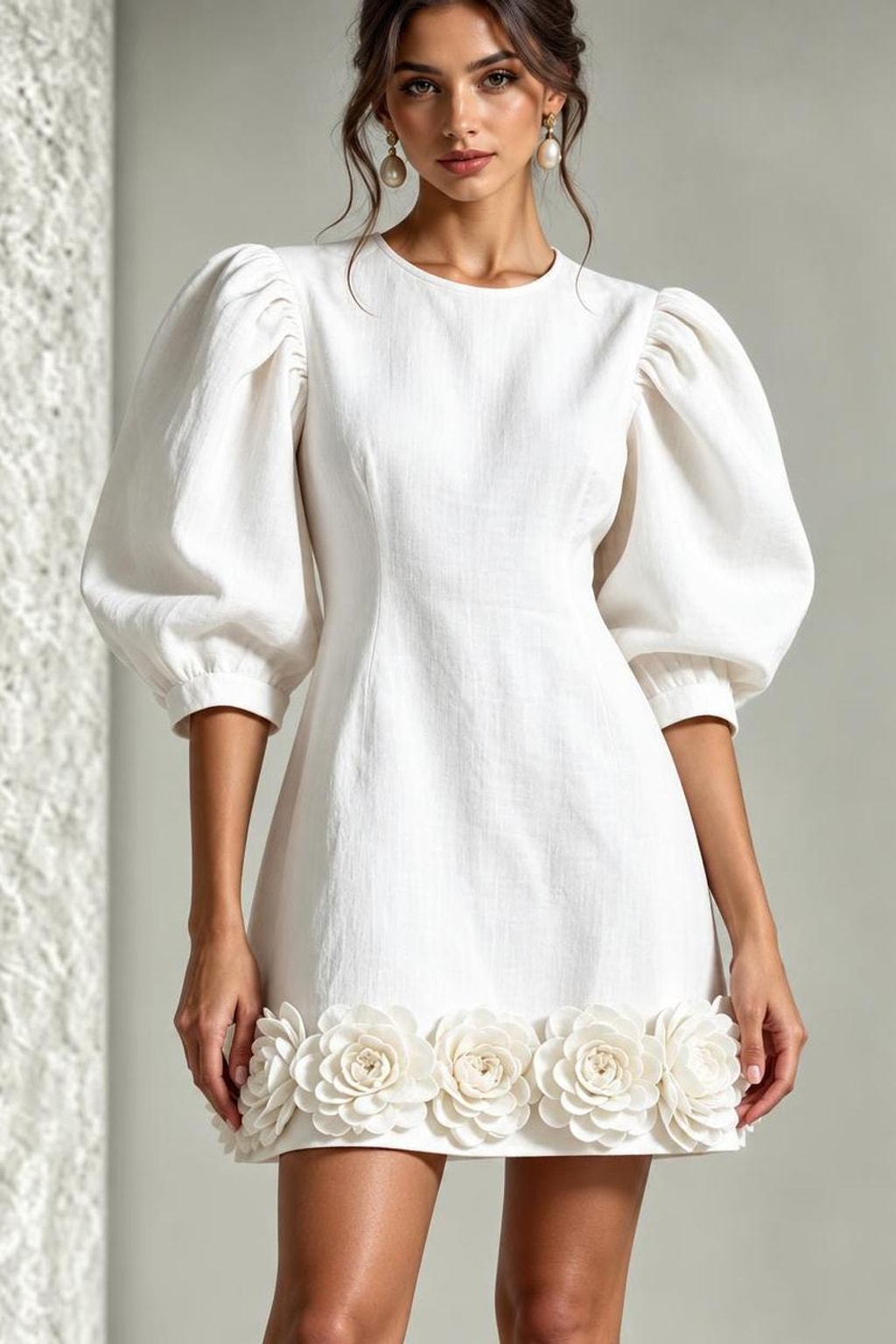 Synthetic Fiber Mini Dress With 3D Floral Applique - 4