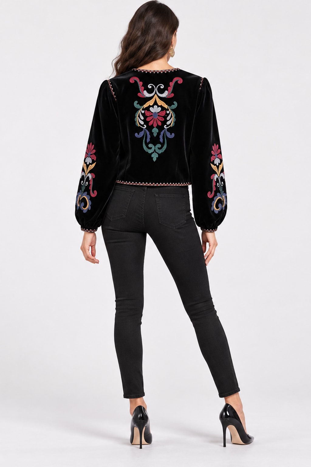 Velvet Jacket Embroidered Floral Street Style - 4