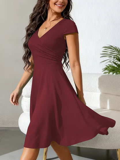 Stretch V-neck fit and flare midi dress - view 4