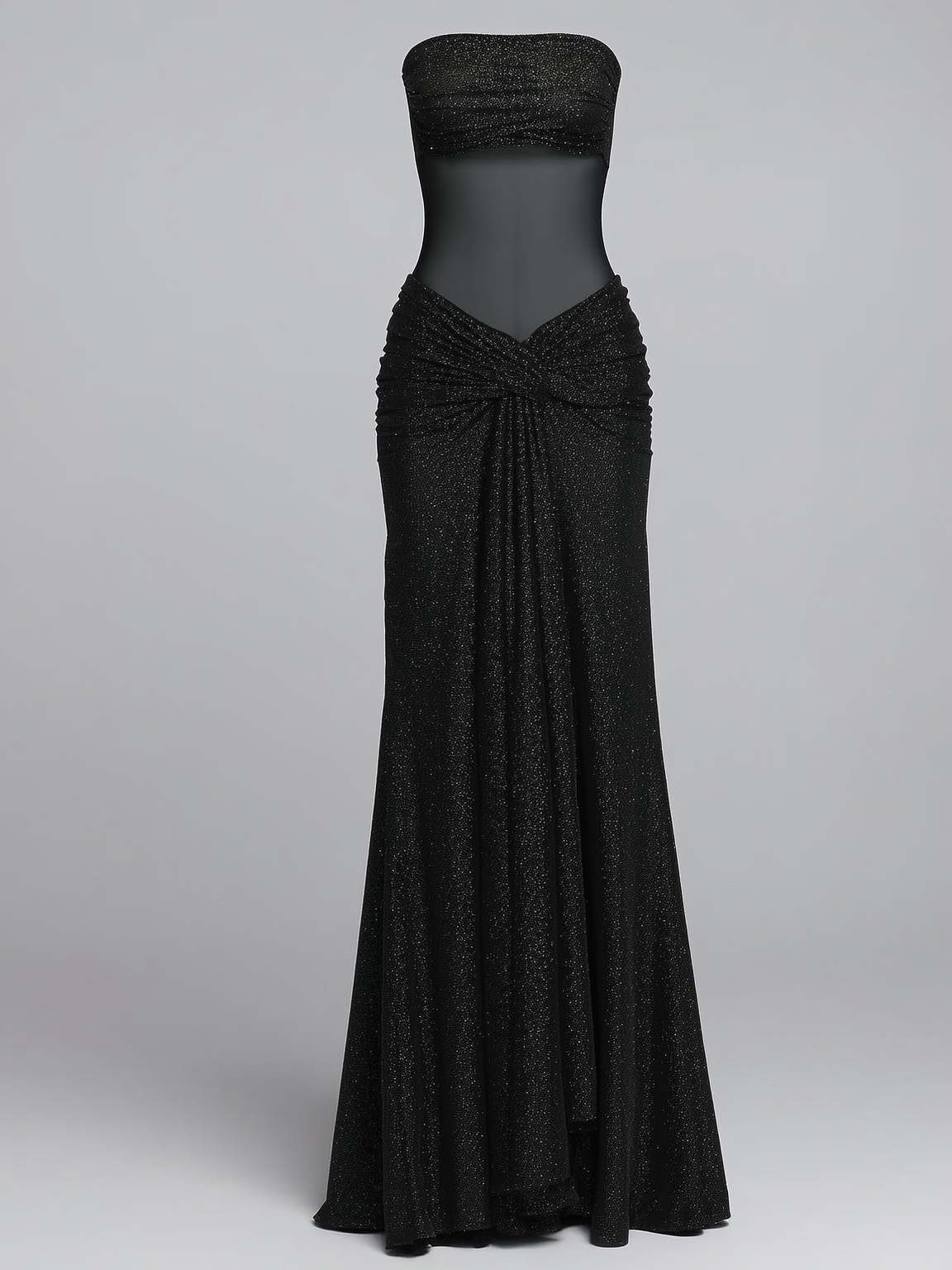 Sequined mesh off-shoulder maxi dress with ruffle trim