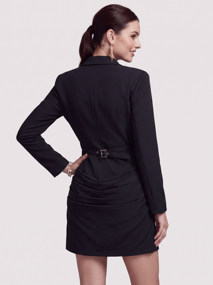 Twill mini dress with ruched waist and deep V-neck - view 4