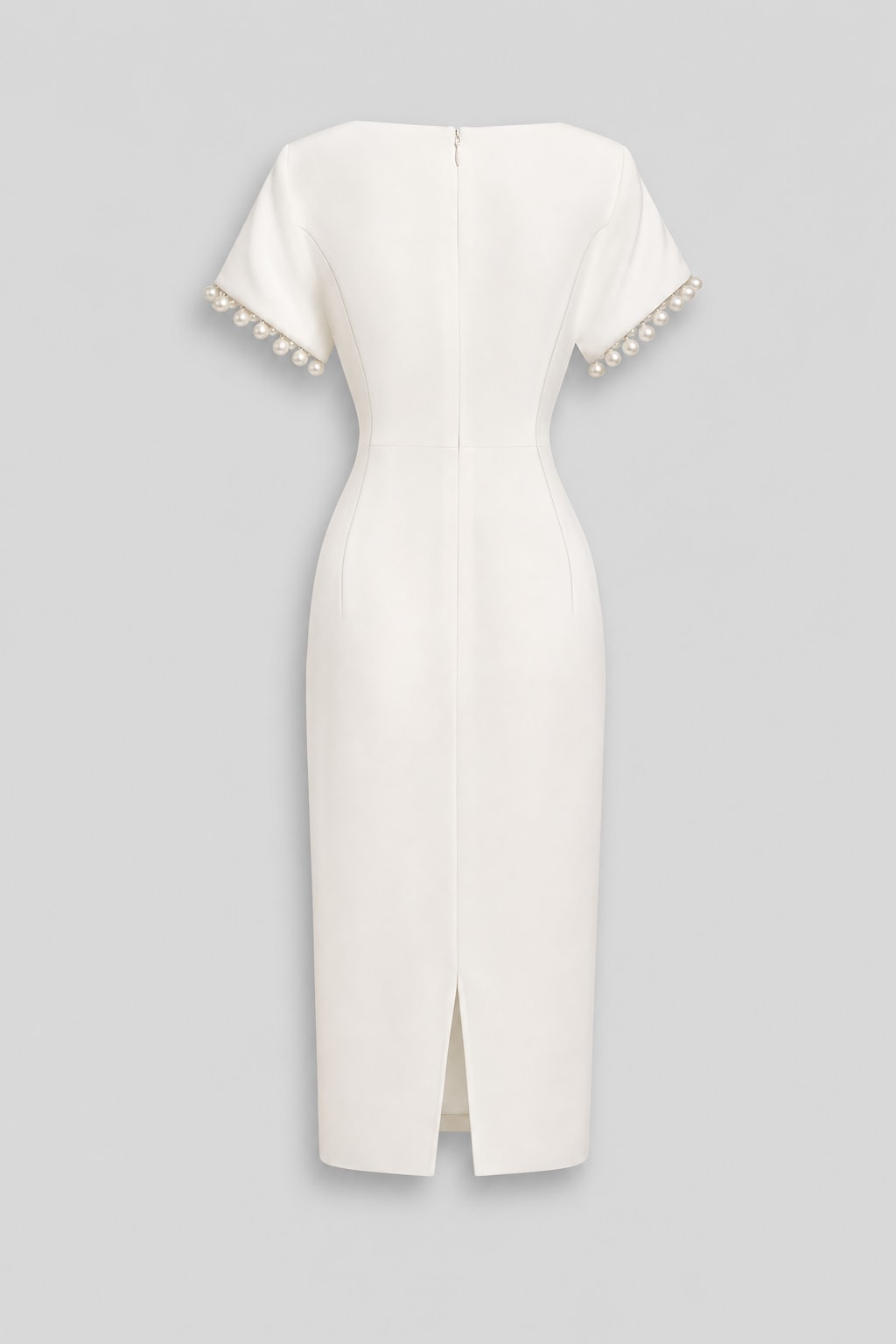 Faux Pearl Knot-Front Boat Neck Sheath Midi Dress - 7