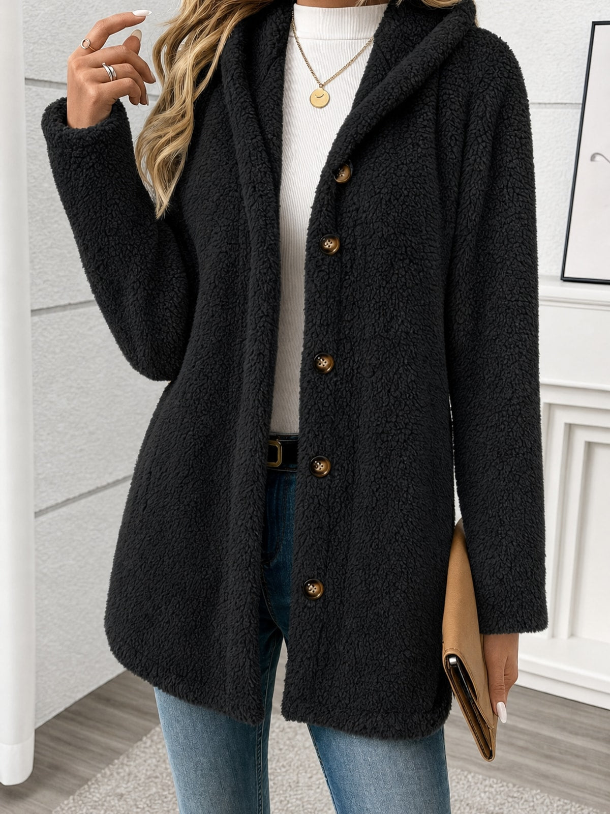 Textured Button Front Coat With Cozy Relaxed Fit - 5