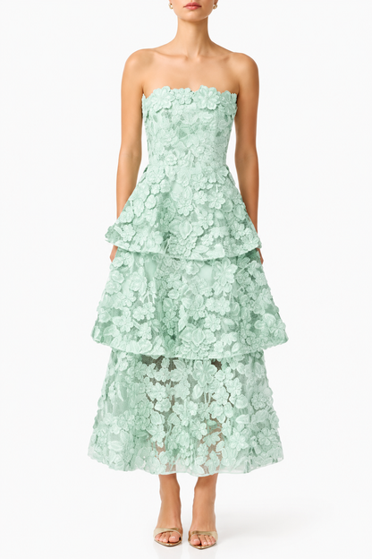 Green Embroidered Off-Shoulder Tiered Maxi Dress - view 2
