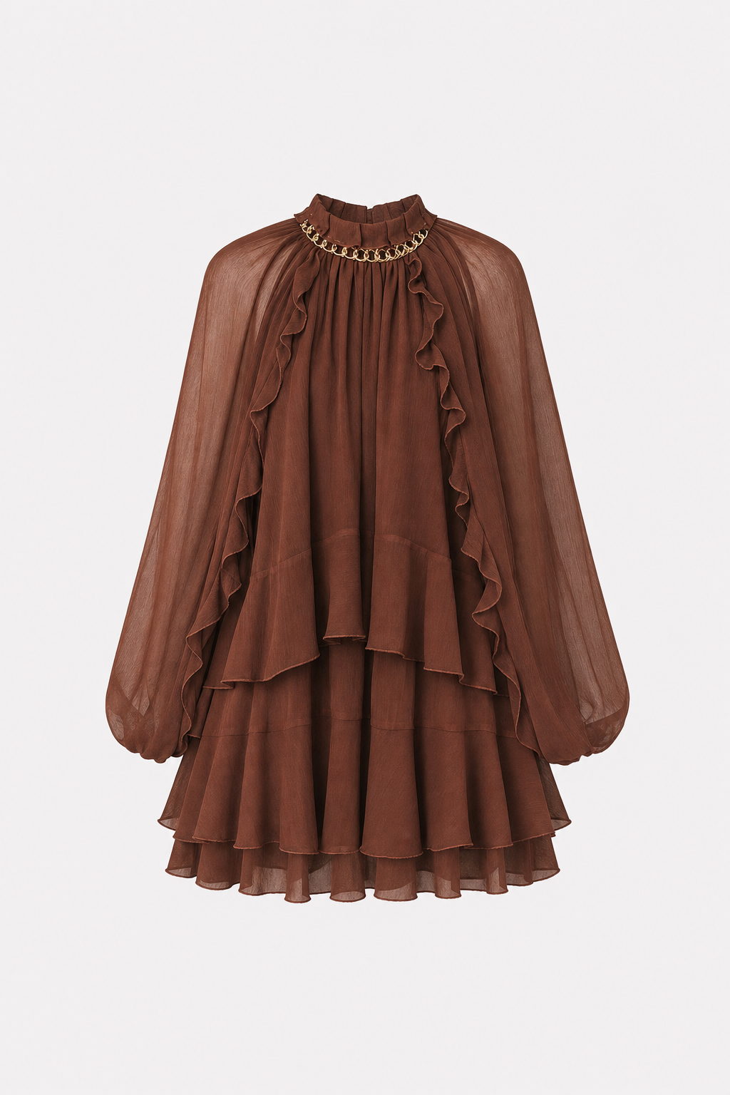 Tiered Ruffle Chiffon Mini Dress, Long Sleeve - view 9