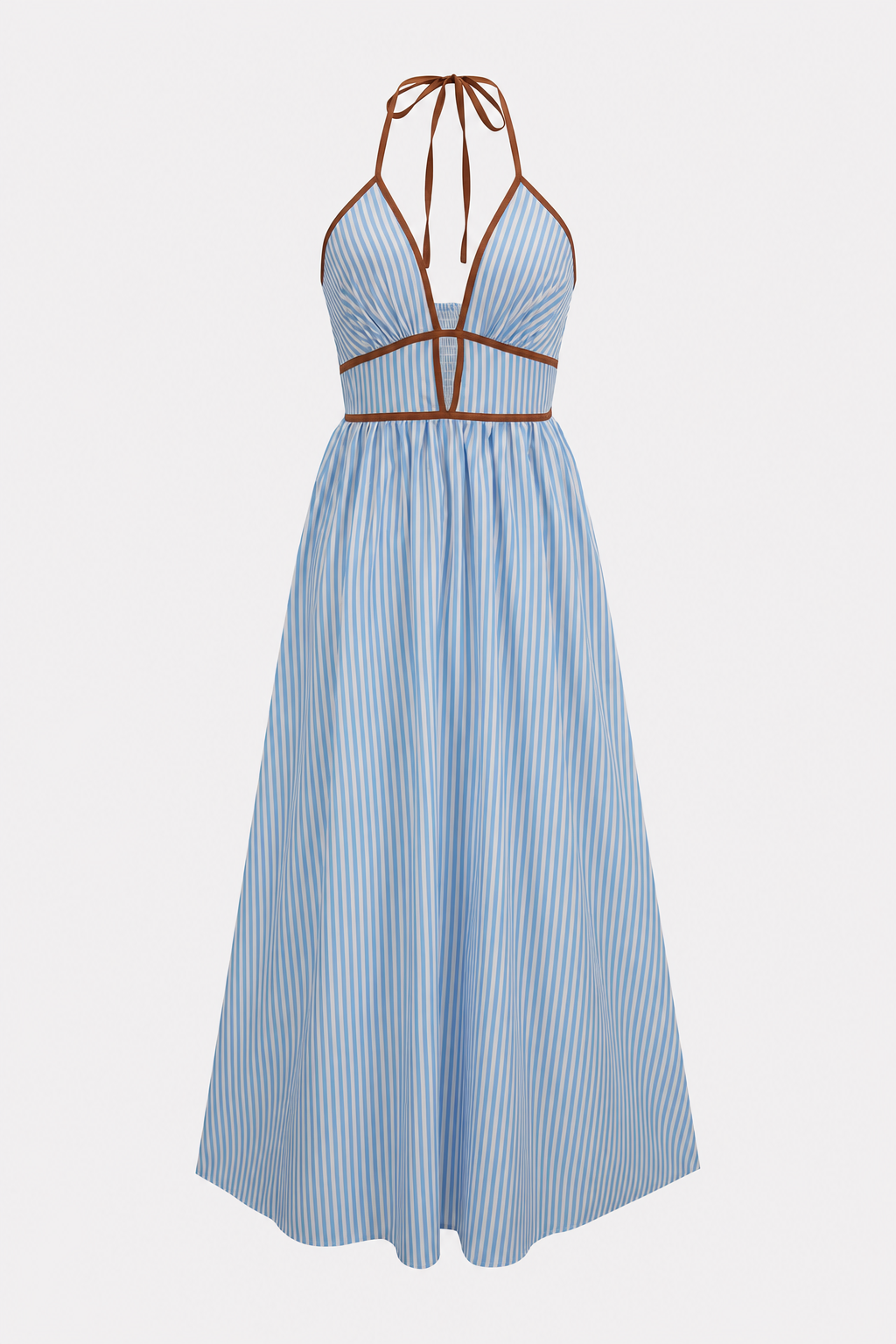 Striped halter neck sleeveless maxi dress
