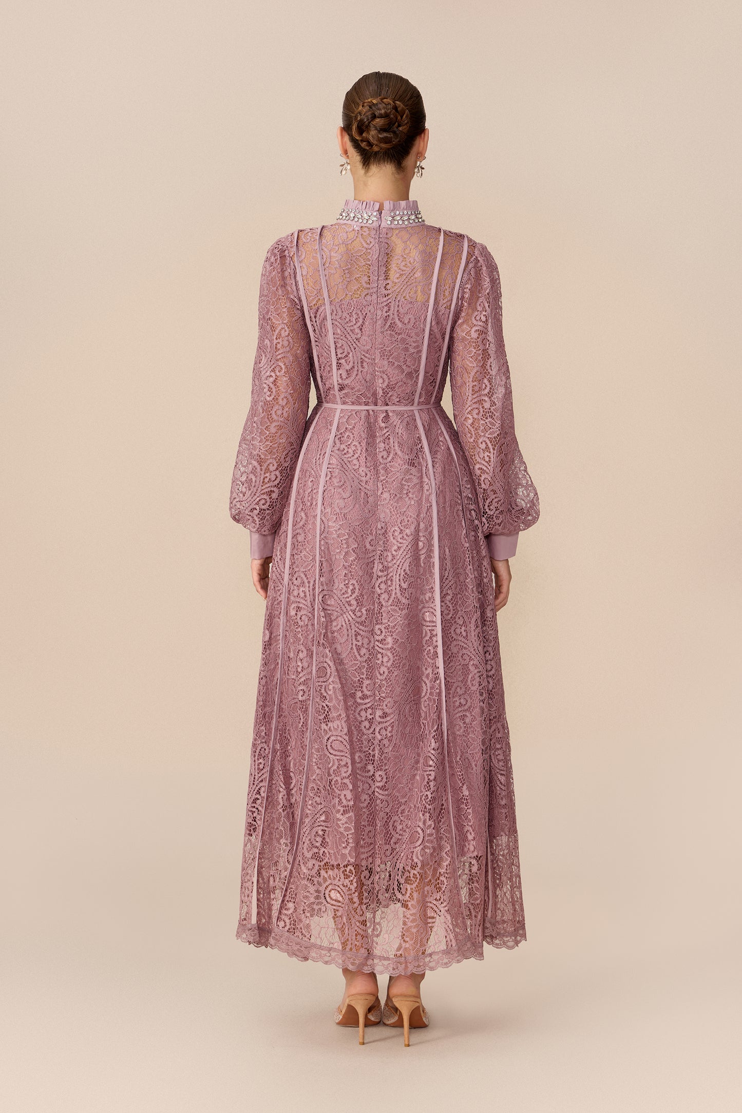 Balloon Sleeve Lace Maxi Dress in Pink - view 4