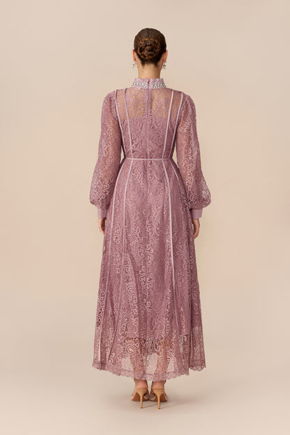 Balloon Sleeve Lace Maxi Dress in Pink - view 4