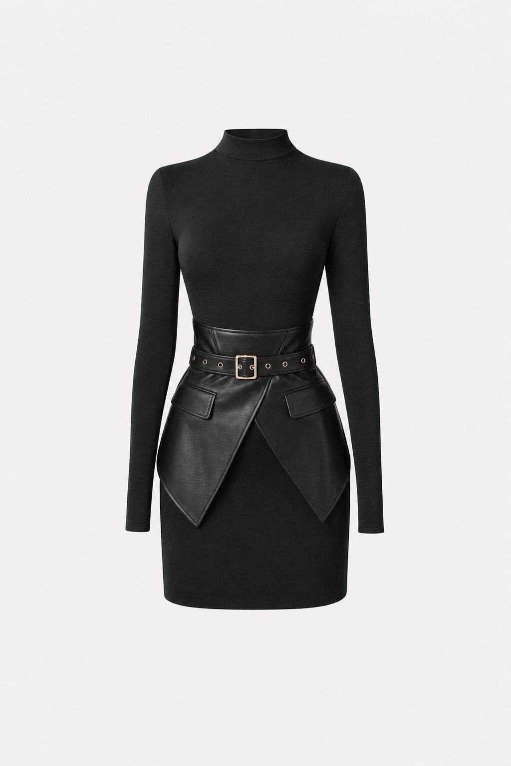 Faux Leather Corset Overlay Knit Mini Dress