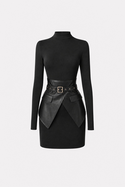 Faux Leather Corset Overlay Knit Mini Dress