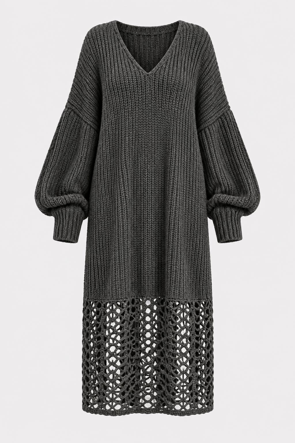 Knit Sweater Midi Dress With Asymmetrical Cutout Hem - 1