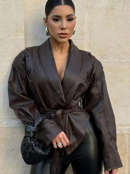 Relaxed Leather Biker Jacket - view 5