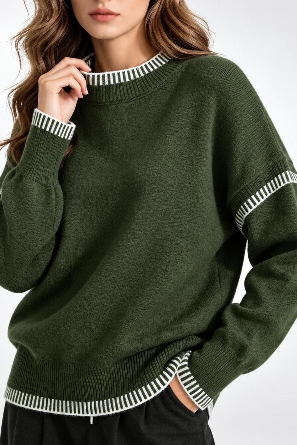 Knit Sweater With Spliced Stitching - 5