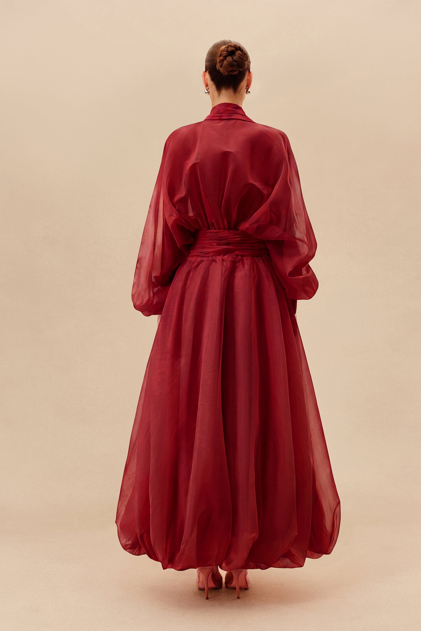 Organza Puff Sleeve Maxi Dress in Red - view 4