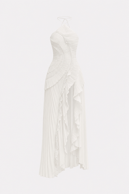 Pleated Halterneck Chiffon Midi Dress - view 6