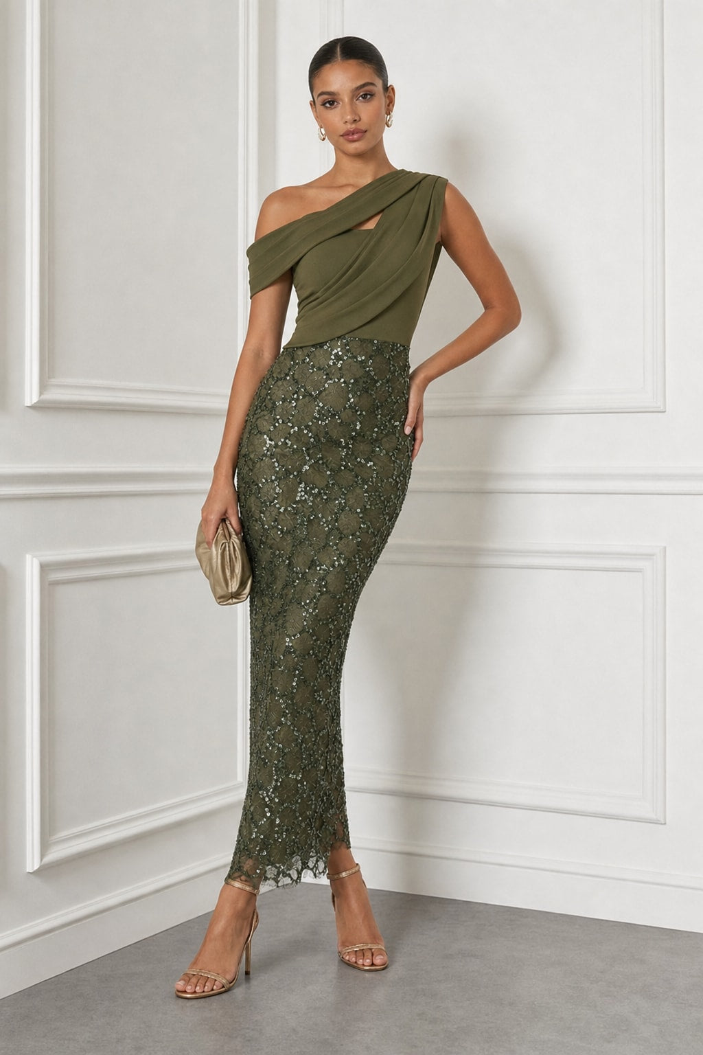 Glitter Sequin Sheath Maxi Dress With Asymmetrical Hem - 4