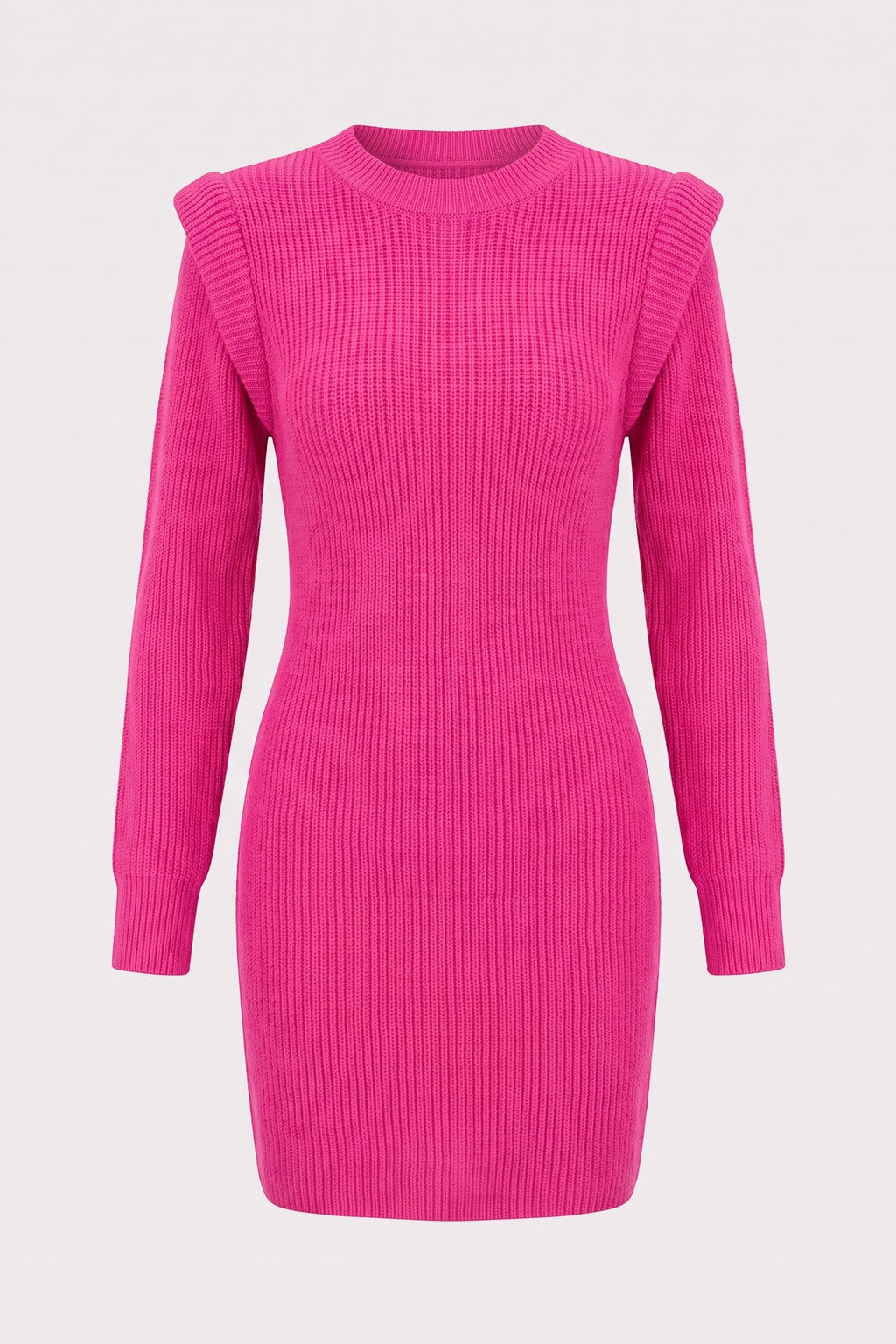 Ribbed Knit Crew-Neck Bodycon Sweater Dress - 1