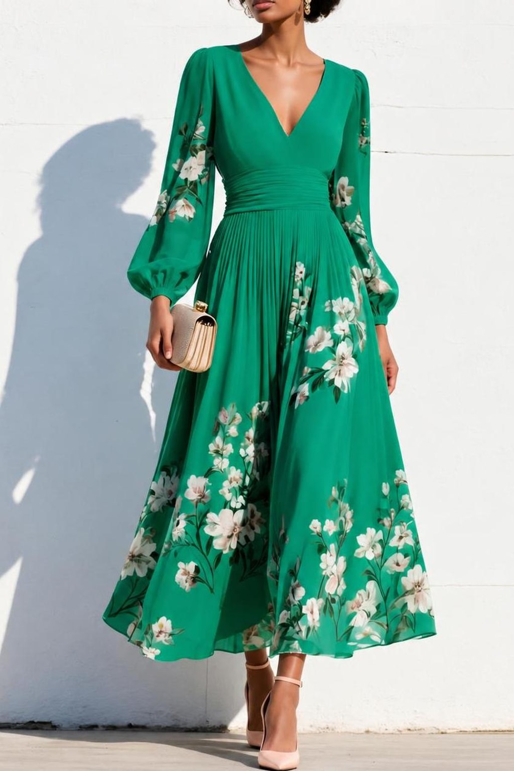 Floral Midi Dress With V-Neck - 9