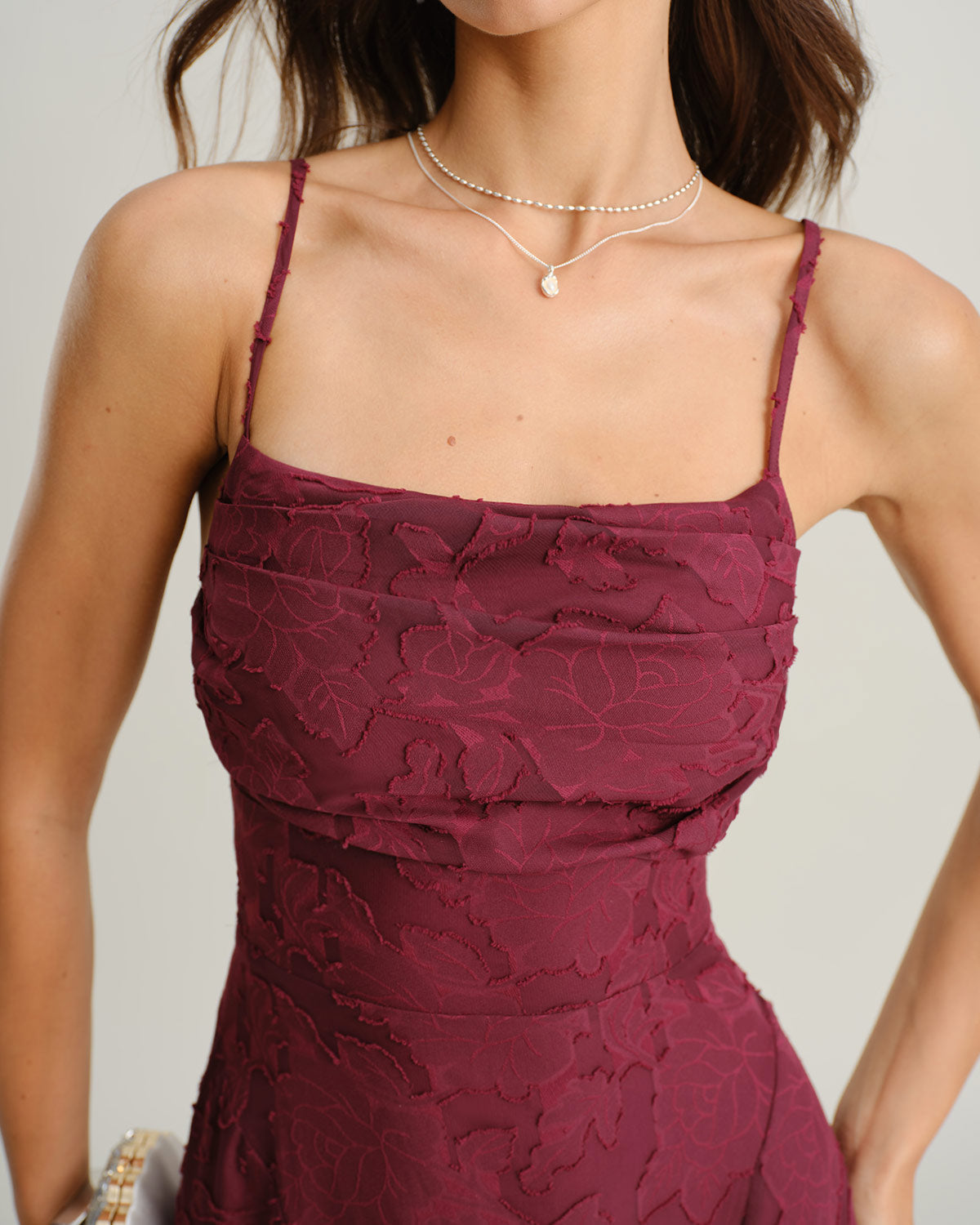Wine red jacquard slip maxi dress - view 3