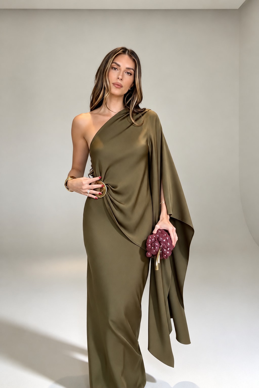 Polyester Skirt Set Asymmetric One Shoulder - 5