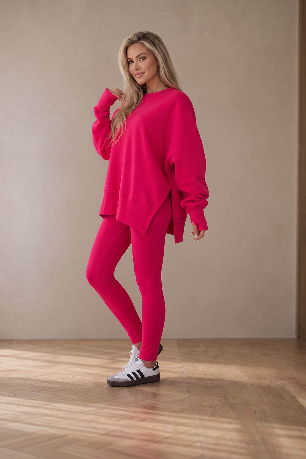 Brushed Fleece Side-Slit Sweatshirt And Leggings Set - 9