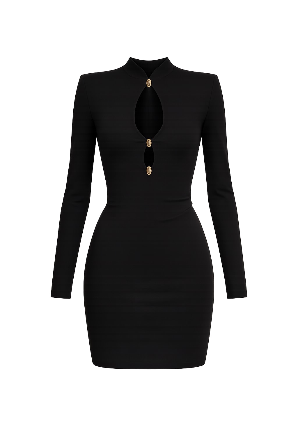 Polyester Mini Dress With Hollow-Out Long Sleeves - 1
