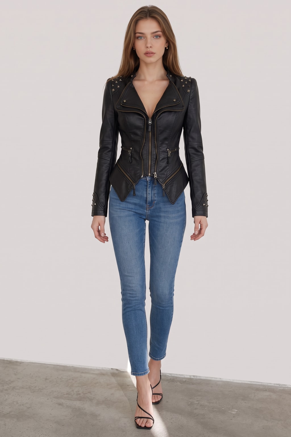 Faux Leather Peplum Jacket With Zip Cuffs - 3