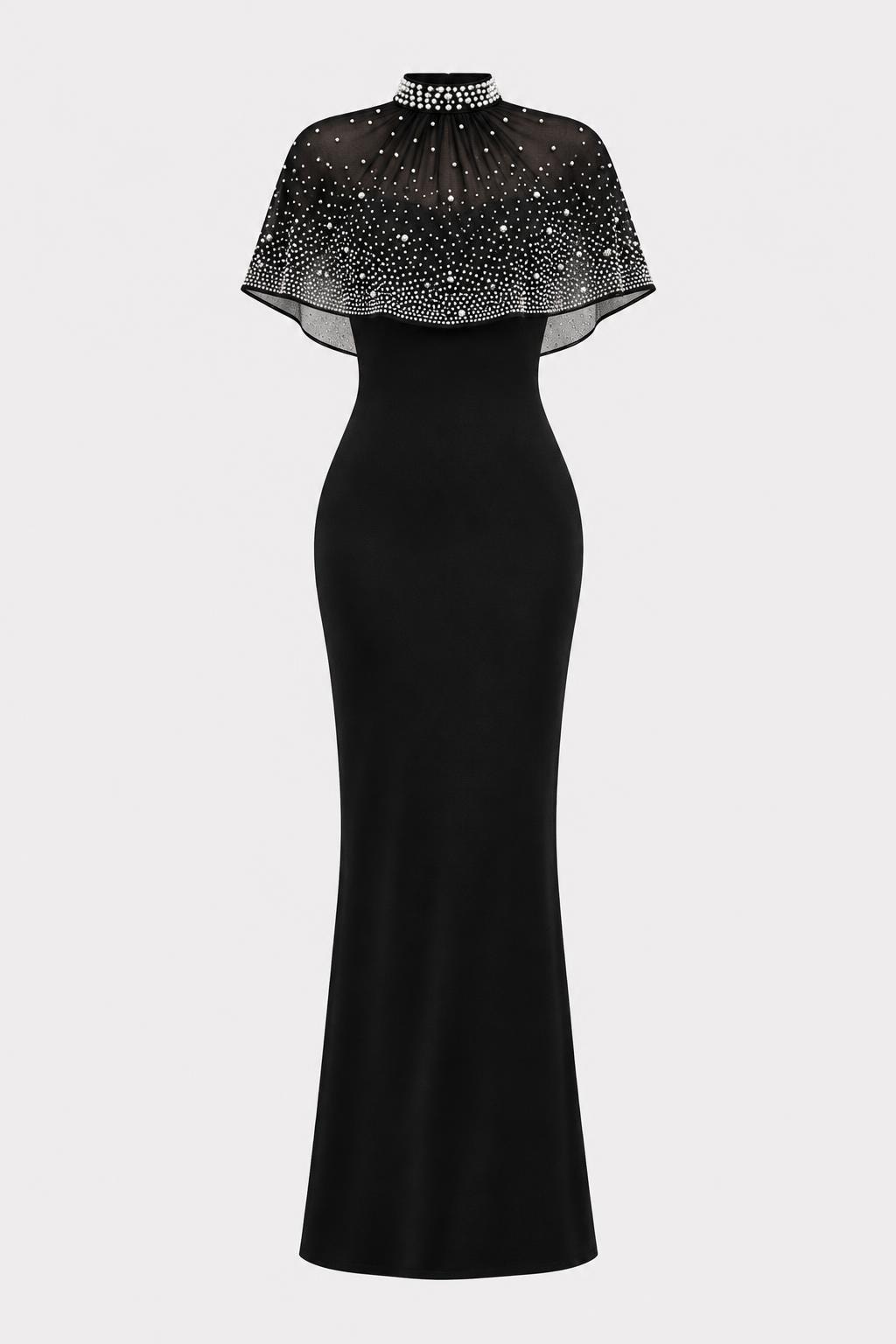 Polyester High-Neck Cape Sleeve Maxi Dress - 1