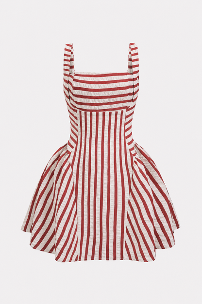 Striped square-neck ruched mini dress - view 7