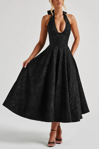 Jacquard Halter Neck Open-Back Midi Dress - view 6