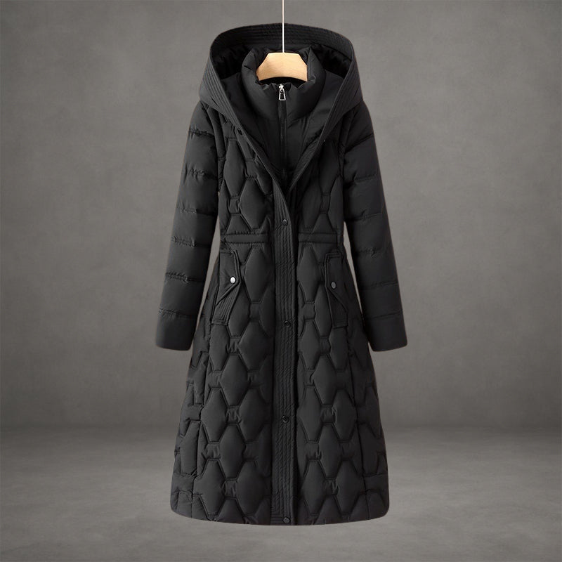 Quilted Longline Puffer Coat With Hood - view 5