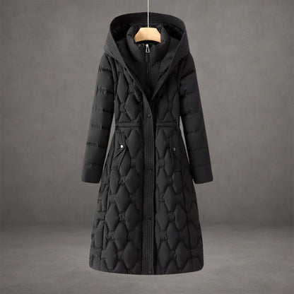 Quilted Longline Puffer Coat With Hood - view 5