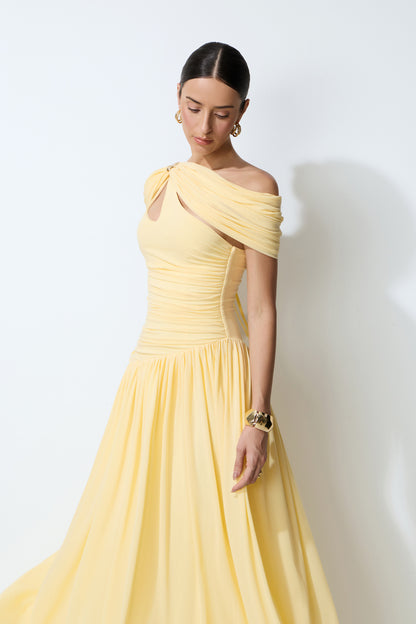 Yellow one-shoulder cutout maxi dress - view 3