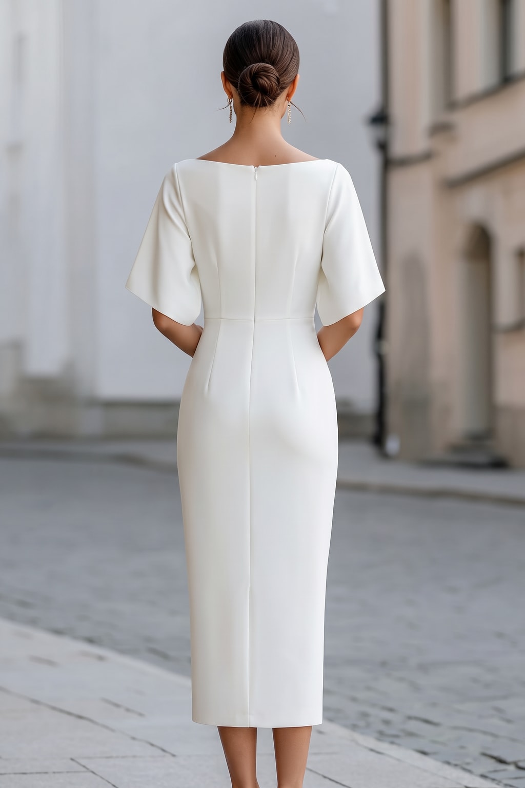 Fitted Midi Dress With Boat Neckline - 3