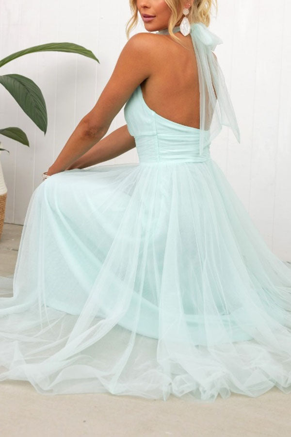 Tulle halter maxi dress with gathered bodice - view 10