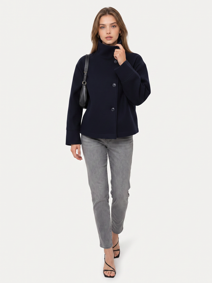 Stand collar short jacket with single button - view 2