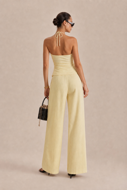 Light yellow ruched halter and wide-leg pants set - view 4
